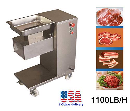 Zinnor Commercial Meat Slicer,1100LB/H 550W Stainless Steel Fresh Meat Cutter,(2.5-25mm) Cutting Blade Electric Meat Cutting Machine for Restaurant, Meat Processing Industry (US Shipping) (Silver)