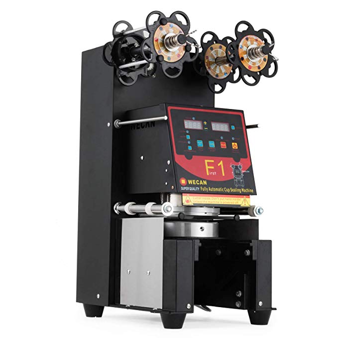 VEVOR Fully Automatic Tea Cup Sealing Machine 500~650 Cups/H Cup Sealer Machine Digital Control LCD Panel for Bubble Milk Tea Coffee Smoothies Sealer (Black)