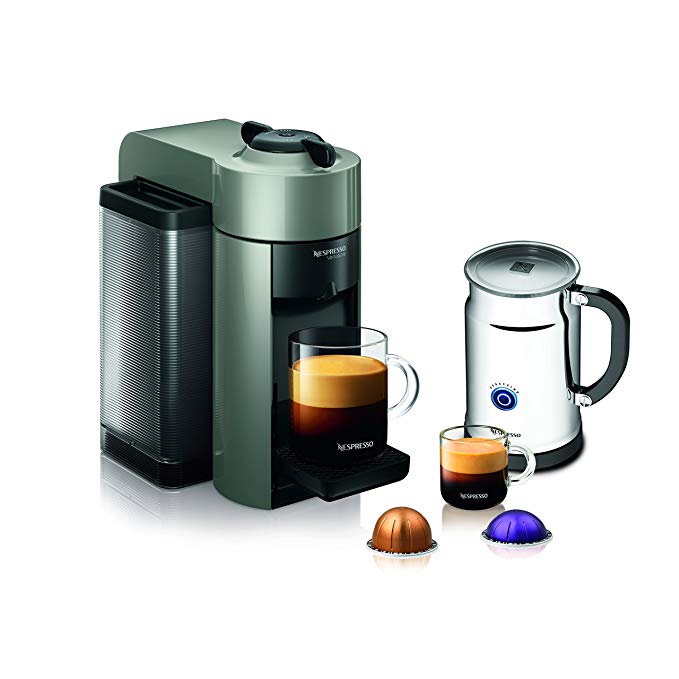 Nespresso A+GCC1-US-GR-NE VertuoLine Evoluo Coffee & Espresso Maker with Aeroccino Plus Milk Frother, Grey