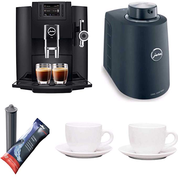 Jura 15109 Automatic Coffee Machine E8, Black Includes Jura Milk Container, Jura Filter Cartridge and Two Espresso Cups and Sauceres