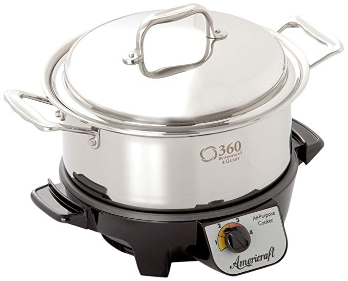 360 Cookware Stainless Steel Cookware, American Made, 4 Quart Pot For Gas, Electric, Induction Stoves. Waterless Cookware Capable, Lasts a Lifetime, Base Included To Turn It Into a Slow Cooker