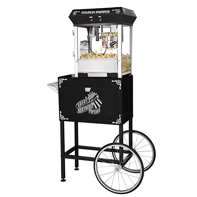 Great Northern 4 Oz Black Theater Style Popcorn Popper Machine w/Cart 4 Ounce