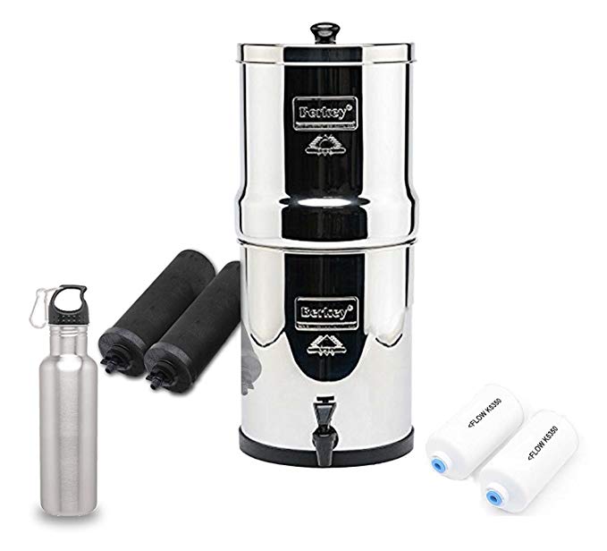 Big Berkey Water Filter System w/ 2 Black Purifier Filters (2 Gallons) Bundled w/ 1-set of Fluoride Filters (PF2)