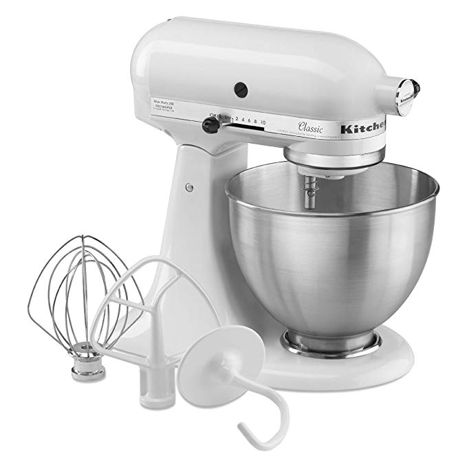 KitchenAid K45SSWH K45SS Classic 275-Watt 4-1/2-Quart Stand Mixer, White