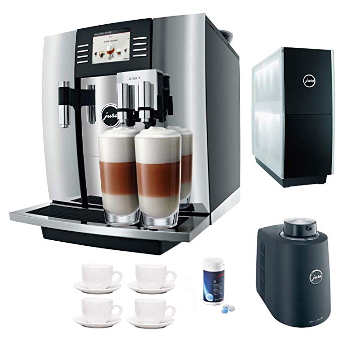 Jura Giga 5 Cappuccino & Latte Macchiato System + Jura Cup Warmer Black Stainless Steel and Jura Cool Control Milk Cooler + Accessory Kit (Silver)