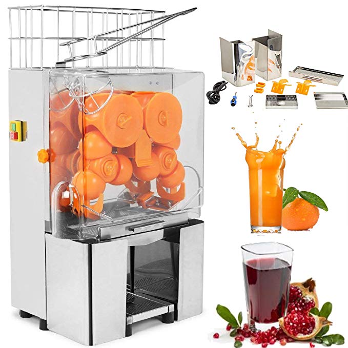 VEVOR Commercial Orange Juicer 120W Auto Feed Orange Juicer Squeezer-Orange Juice Machine Squeeze 20-22 Oranges Per Mins Stainless Steel Silver (Stainless Steel tank)