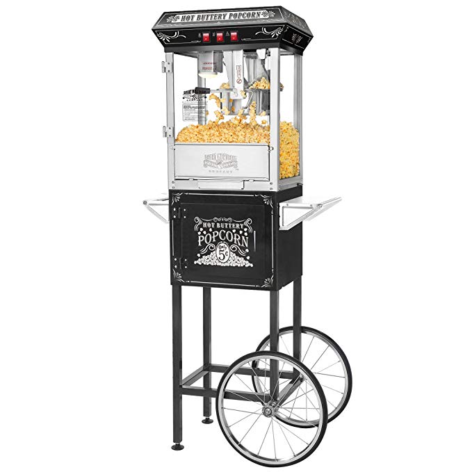 5810 Great Northern Black Good Time 8oz Full Popcorn Popper Machine w/ Cart, 8 Ounce