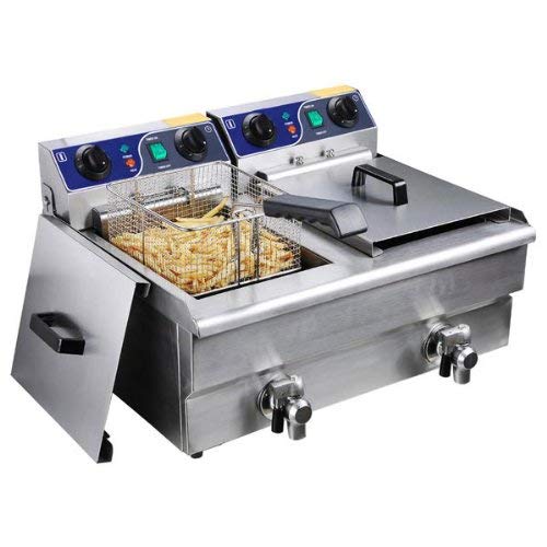 Commercial Deep Fryer: Stainless Steel Electric Counter Top Fryer with Drain (Multiple Sizes) (Dual Tank)