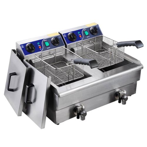 GC Global Direct Double 20L Electric Deep Fryer with Drain