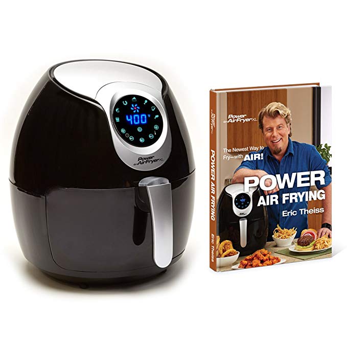 Air Fryer XL 5.3 QT Black Deluxe with Power Air Frying Hardcover Cookbook by Eric Theiss