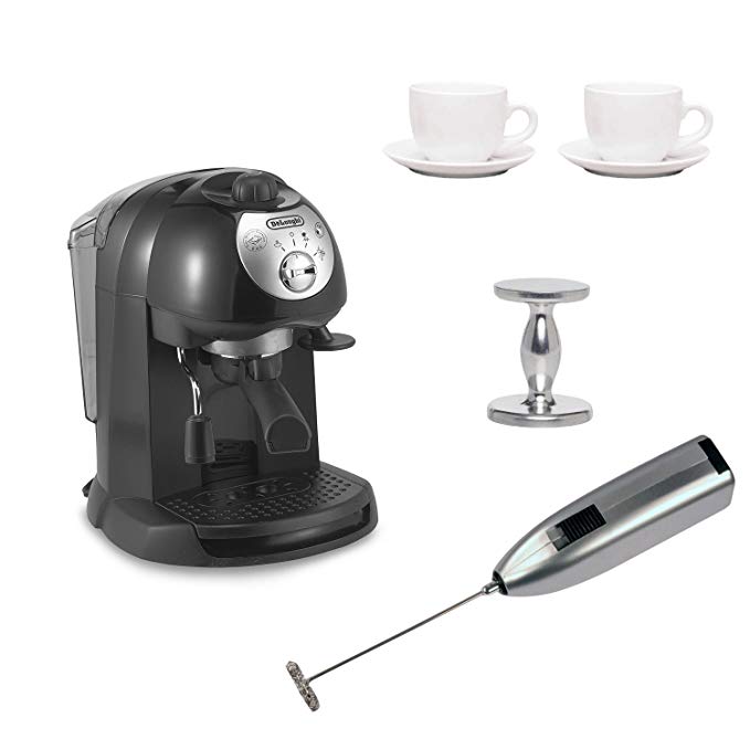 DeLonghi Retro Espresso and Cappuccino Maker with Milk Frother, Tamper and Cups