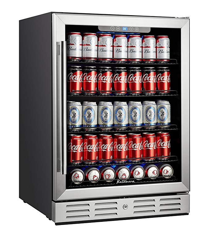 Kalamera Beverage Cooler and Fridge - Fit Perfectly into 24 inch Space Under Counter or Freestanding - 154 Cans Capacity - for Soda, Water, Beer or Wine - For Kitchen or Bar with Blue Interior Light